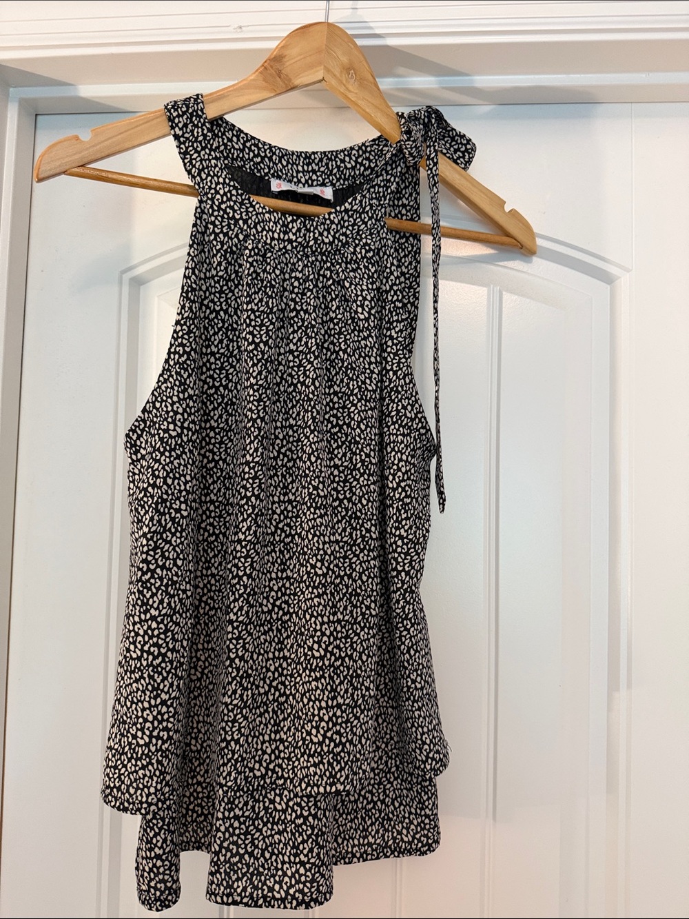 Black & White Printed Tie-Shoulder Halter Blouse